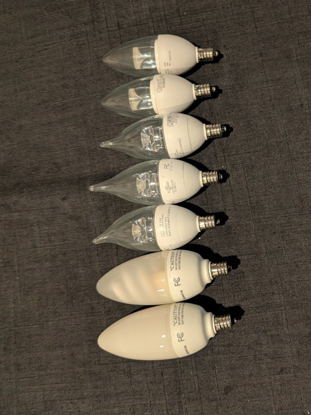 Assorted LED & CFL Chandelier Bulbs 7-Pack Mixed Lot E12 Candelabra Base